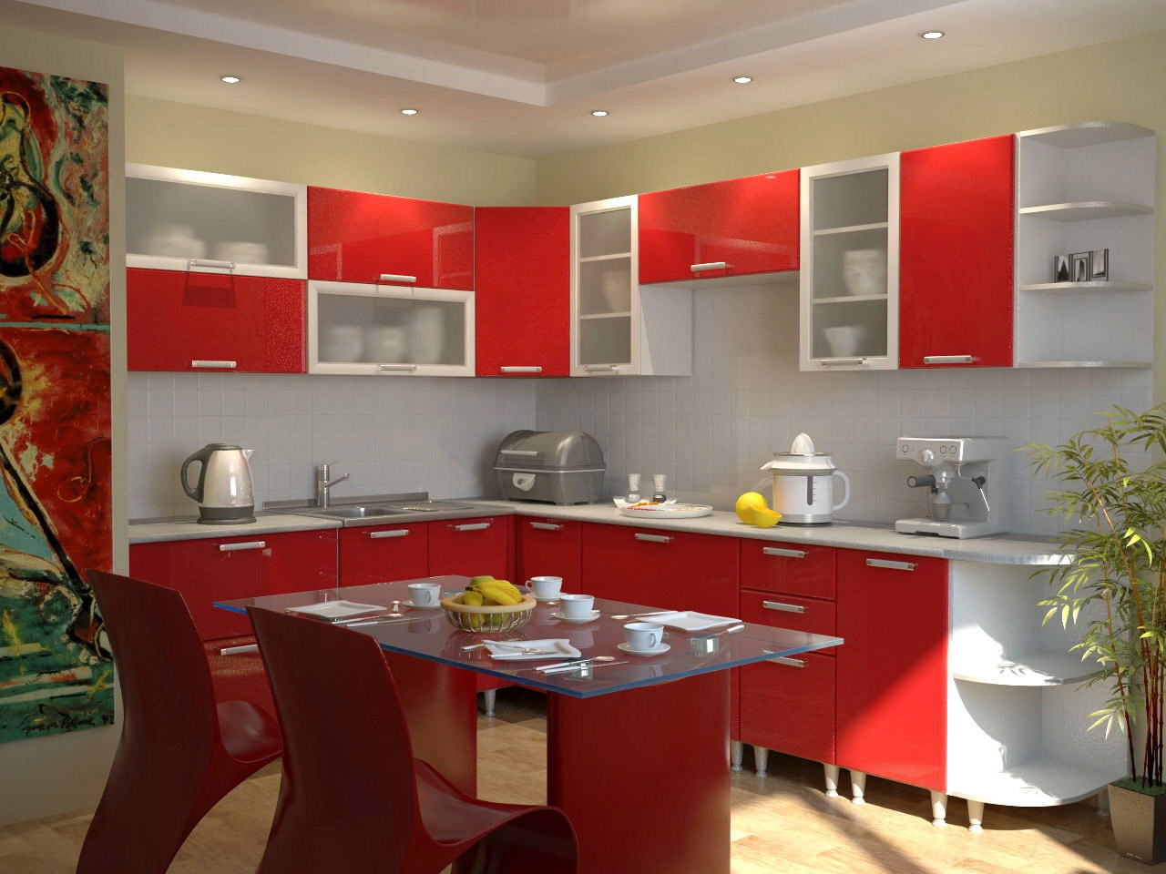 Серый и бордовый в интерьере кухни
